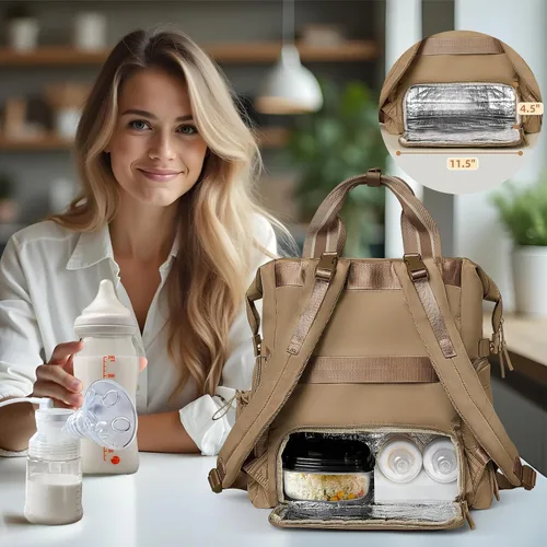 Miniatura 2 de Omanmoli Bolsa de pañales acolchada para bebé, bolsa de almuerzo, pañaleras para mamás trabajadoras con 11 bolsas, compartimento grande aislado