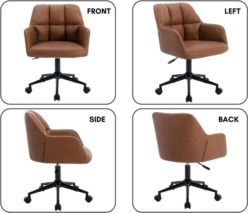 Miniatura 7 de Silla de escritorio de cuero marrón con respaldo medio, apoyabrazos, silla de oficina con soporte ajustable de altura, silla giratoria de 360°