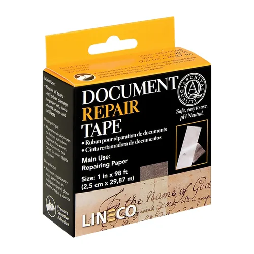 Miniatura 6 de Lineco, cinta de reparación de documentos de archivo, 2,5 cm x 30 m, sin ácidos y translúcida, para reparación de documentos en papel, libros