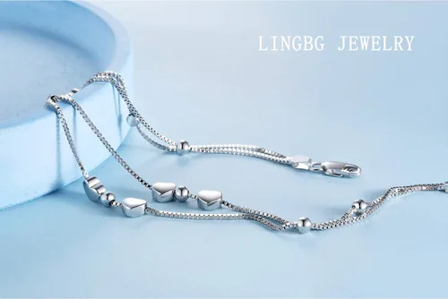 Miniatura 4 de LINGBG JEWELRY Pulseras en capas de plata de ley 925, pulseras de amor con corazón, pulseras de estrella para mujer, pulseras de doble hebra