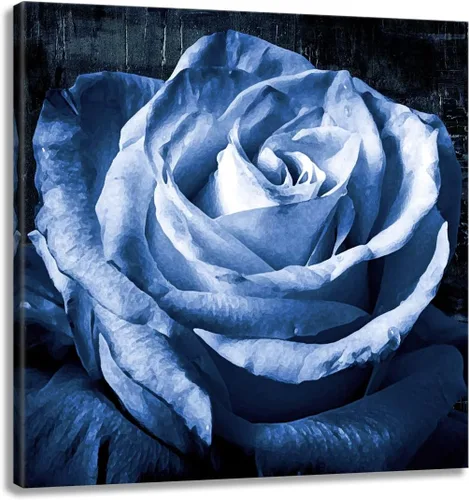 Miniatura 13 de Cuadro de flores para sala de estar, arte de pared floral azul y blanco sobre lienzo con detalles dorados para decoración de dormitorio gris, 32 x