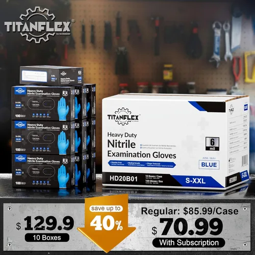 Miniatura 2 de TitanFlex Nitrile Exam Gloves, Blue, 6-mil, Heavy Duty Nitrile Gloves, Mechanic Disposable Gloves, Latex Free, Powder Free azul(xxl 1000)