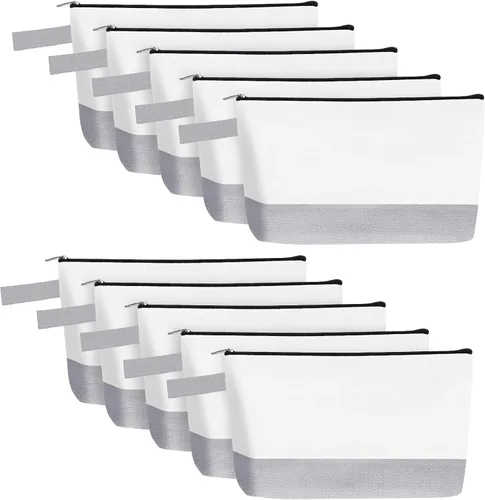 Miniatura 38 de 10 bolsas de maquillaje de lona de algodón con parte inferior y correa, bolsa de cosméticos multiusos con cremallera, bolsa de aseo de viaje, bolsa