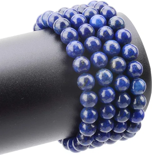 Miniatura 4 de Cuentas sueltas de 0.315 pulgadas/8mm de piedra natural redonda para hacer joyas con cordón elástico Lapislázuli azul