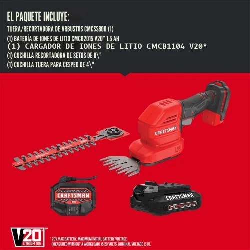 Miniatura 2 de CRAFTSMAN V20 - Kit de recortadora de césped manual inalámbrica y mini cortasetos (CMCSS800C1)