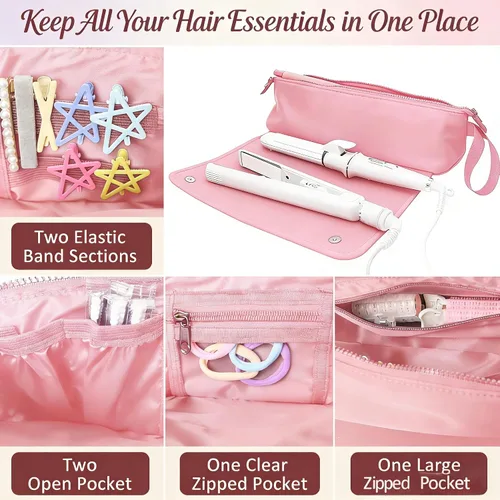 Miniatura 3 de Bolsa de viaje para herramientas para el cabello con alfombrilla resistente al calor, organizador de herramientas de pelo caliente 2 en 1