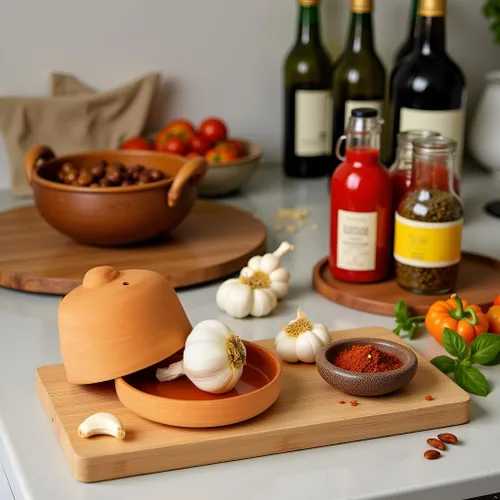 Miniatura 10 de Eurita Terra Cotta - Asador de ajo con tapa y ventilación de vapor, horneador de ajo de arcilla natural para horno o microondas, plato para asar ajo
