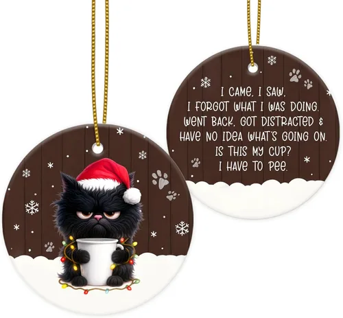 Miniatura 19 de Adornos Colgantes de Navidad Ho-Ho-Ho de 2 Lados Impresos 2025, Regalos de Terror de Navidad para Amantes de las Películas, Adorno de Cerámica