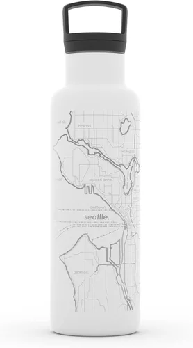 Miniatura 151 de Well Told Botella de agua aislada con mapa de Washington DC grabado, botella de acero inoxidable grabada (21 onzas, blanco) botella aislada de mapa
