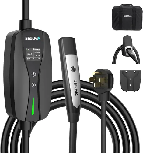 Cargador EV de nivel 2 para Tesla, 32Amp 240V 7.68kW NACS EV, enchufe NEMA 14-50, corriente ajustable, retardo de temporización, cargador de coche