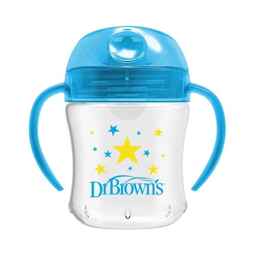 Miniatura 9 de Dr. Brown's Milestones - Vaso entrenador con boquilla suave y asas, color azul estrella, sin BPA, 6 oz/180 mL, a partir de 6 meses