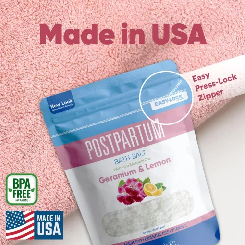 Miniatura 6 de Remojamiento de baño posparto (2 libras) Cuidado posparto para madres primerizas sal de baño con aceites esenciales en bolsa fácil de presionar sin