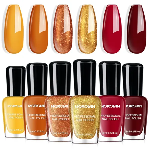Miniatura 14 de Morovan - Juego de esmalte de uñas camaleón: 6 colores, holográfico, de secado rápido, mini kit de laca de uñas con purpurina verde, rosa, azul