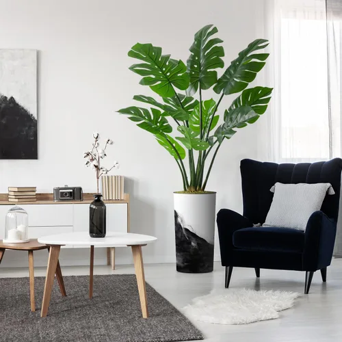 Miniatura 17 de Árbol artificial en maceta contemporánea, palmera tropical areca artificial de seda para decoración del hogar en interiores y exteriores, altura