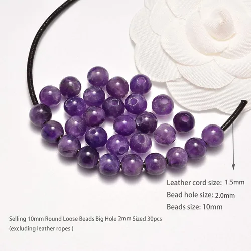 Miniatura 3 de AD Beads Cuentas redondas sueltas de piedra preciosa natural de 0.394 pulgadas (0.394 in), agujero grande, tamaño de 0.079 pulgadas, Amatista