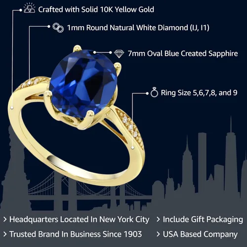 Miniatura 56 de Gem Stone King Anillo de compromiso de oro amarillo de 14 quilates de 2-3 quilates con piedra preciosa ovalada de 0.394 x 0.315 in y diamantes