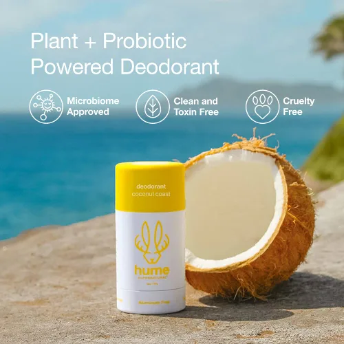 Miniatura 3 de Hume Supernatural Coconut Coast - Desodorante sin aluminio para mujeres y hombres, seguro para pieles sensibles, probióticos, a base de plantas, sin