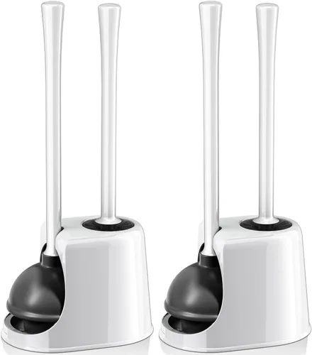 Juego de émbolo y cepillo de inodoro con soporte, escobilla de inodoro y émbolo para desagüe de inodoro de 5.3 pulgadas, combo de limpieza de baño 2