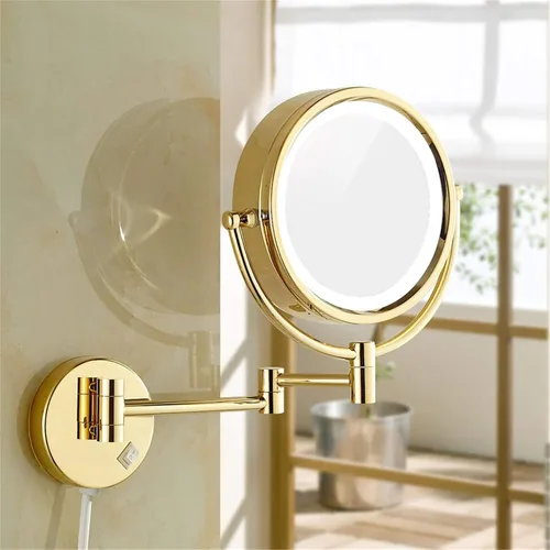 Miniatura 4 de Gold Wall-Mounted Makeup Mirror,8 inch Magnifying Double Sided Led Lighted Mirror,Extendable 360° Swivel Shaving Cosmetic Vanity Mirror with Plug