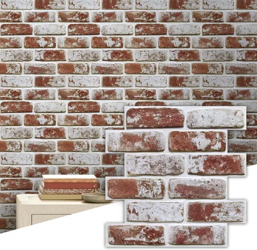 Miniatura 19 de Commomy 10 paneles de pared de piedra 3D para despegar y pegar, panel de pared de piedra sintética de 11.8 x 11.8 pulgadas, papel tapiz de ladrillo