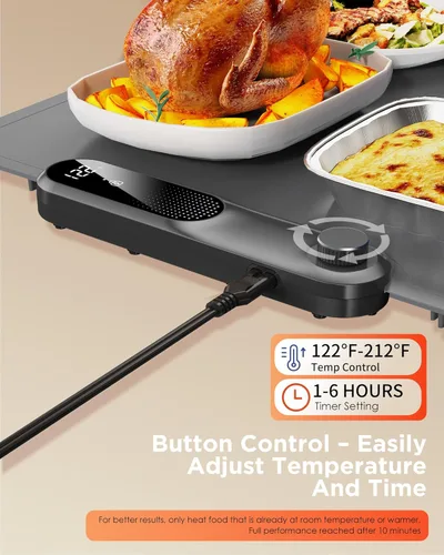 Miniatura 4 de FEPPO Tapete de calentamiento de alimentos, (XXL, 35 x 16 pulgadas), bandejas de calentamiento eléctricas para fiestas de bufés, tapete