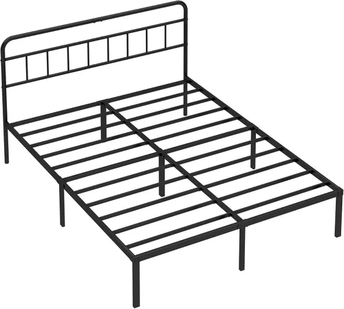 Miniatura 9 de Base de cama Queen con cabecera clásica, fuerte soporte de listones de metal, espacio de almacenamiento debajo de la cama, no necesita somier, fácil