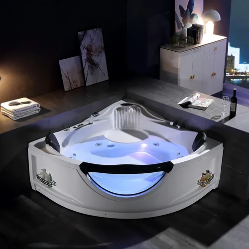 Empava Bañera de hidromasaje de esquina con calentador, bañera de hidromasaje para 2 personas de 59 pulgadas con luz, hidromasaje de spa con