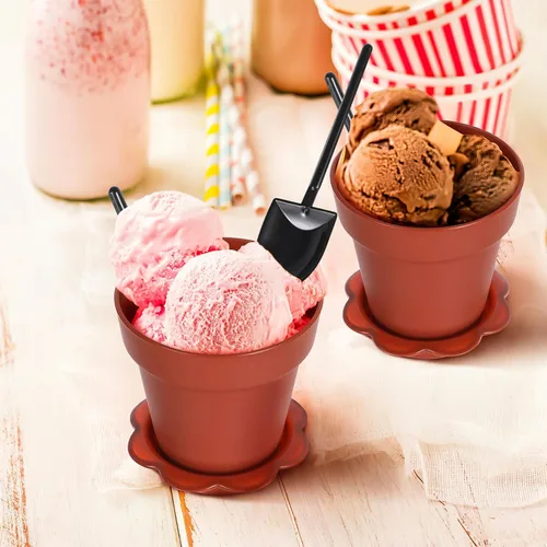 Miniatura 6 de Kichvoe Tazas de pastel con tapa, pala y bandeja, 20 piezas de mini cuencos de postre para yogur, helado, pudín y jardín, fiesta temática de catering