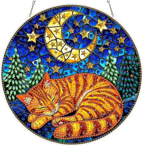 Miniatura 32 de MXJSUA Atrapasoles con pintura de diamante de águila calva americana, kits de arte de diamantes para adultos, adornos colgantes con cadena