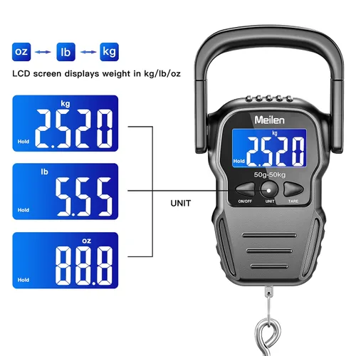 Miniatura 4 de Escala de peces báscula de equipaje de 110 libras1102lbs con pantalla LCD retroiluminada báscula de pesca digital con cinta métrica báscula portátil