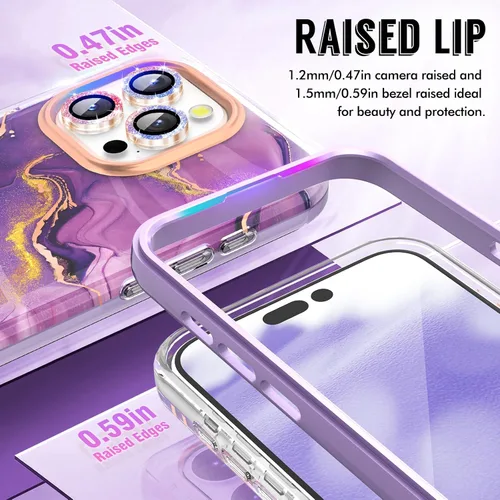 Miniatura 4 de SHEDEER Funda para iPhone 15 Pro MAX con protector de cámara con purpurina y protector de pantalla, patrón chic antiamarillento, protección contra