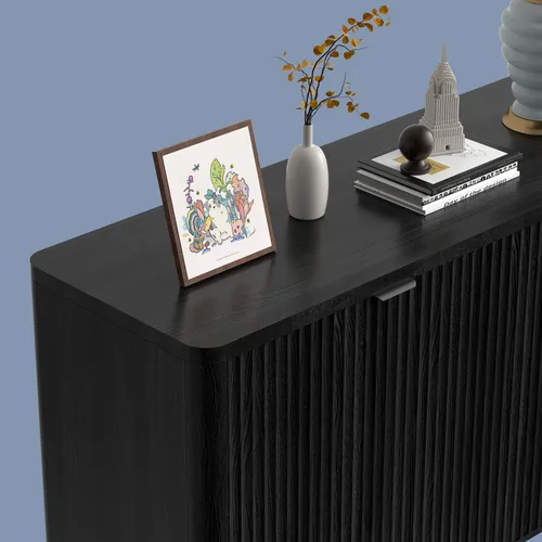 Miniatura 7 de Armario buffet, aparador grande de 63 pulgadas con almacenamiento, aparador moderno acanalado con 4 puertas, gabinete de almacenamiento de madera