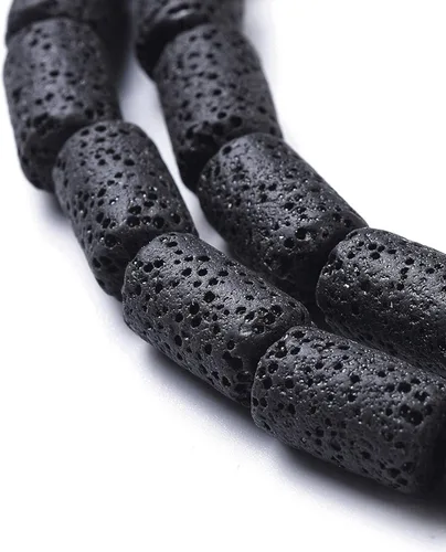 Craftdady 25 cuentas de piedra de lava negra natural, tubo de columna, piedras preciosas volcánicas, cuentas sueltas para curación de energía,