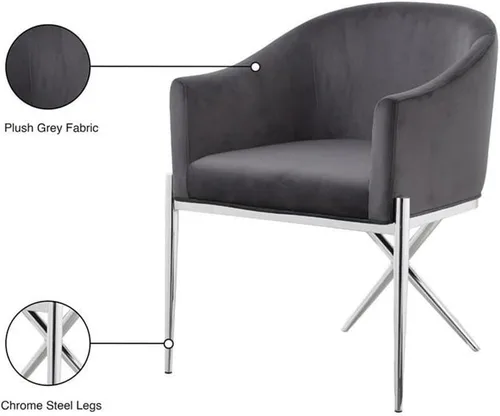Miniatura 6 de Meridian Furniture Xavier Collection Modern Silla de comedor tapizada de terciopelo contemporáneo con patas de acero resistente en forma de X