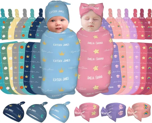 Miniatura 9 de Diadema personalizada para bebé y gorro para niñas y niños con nombre, mantas de bebé personalizadas para niñas y niños con nombre Iconos blancos