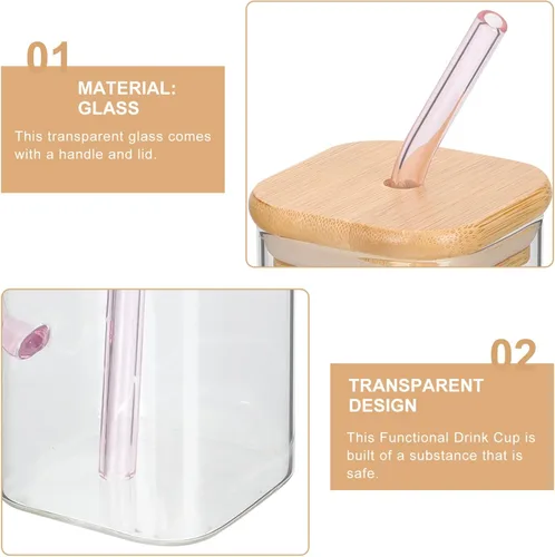 Miniatura 3 de Luxshiny Vaso de vidrio transparente con asa y tapa, vaso de bebida de 5.31 pulgadas para jugo de leche, agua, café helado, vaso para el hogar
