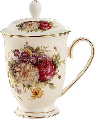 Taza de Cerámica, Taza de Té de Porcelana de Hueso Fino, Tazas de Té para Mujeres, Taza de Té con Tapa, Adecuada para Hacer Té, Bebidas Frías,