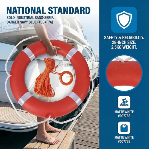 Miniatura 8 de Juego de anillos de seguridad para barcos de 28/23 pulgadas, cuerda flotante de 98.4 pies, estándar internacional de 2.5/3.3 lbs, cuerda de anillo