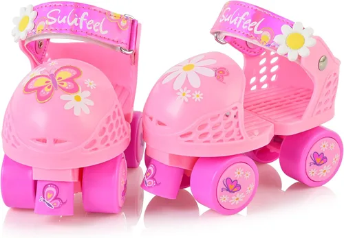 SULIFEEL Patines de ruedas cuádruples ajustables para niños, patines de ruedas para principiantes para niñas y niños de 2 a 5 años de edad