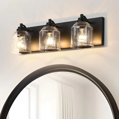 Miniatura 17 de Luces de tocador para baño grandes de 15.8 pulgadas, lámpara de tocador rústica de granja con pantallas de vidrio burbuja, accesorios de iluminación