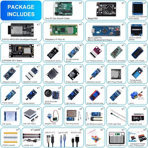 Miniatura 9 de GeeekPi Ultimate Starter Kit viene con Raspberry Pi Pico w, UNO R3, Mega2560, ESP32-WROVER, módulo de placa de sensor ESP8266 para principiantes