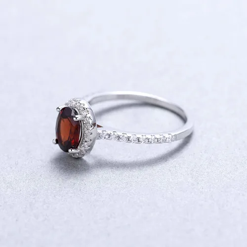 Miniatura 5 de Anillo de compromiso de plata de ley 925 con halo de piedras preciosas ovaladas para mujer talla 5 a 10