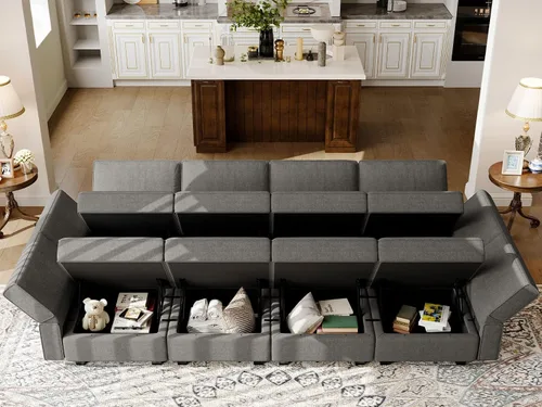 Miniatura 3 de Belffin - Sofá seccional modular con cama oculta, sofá seccional convertible para sala de estar. Sofá color gris claro