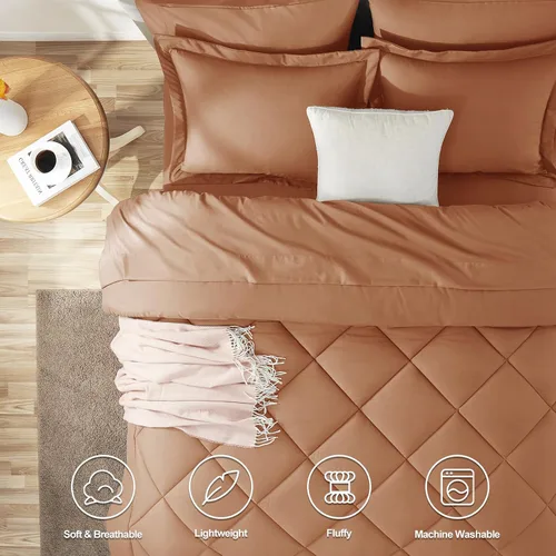 Miniatura 115 de CozyLux Juego de edredón tamaño King, color naranja quemado, toda la ropa de cama en una sola bolsa, 7 piezas: edredón, fundas de almohada
