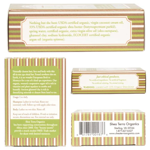 Miniatura 2 de Shea Terra Organics Cuidado del cabello a base de hierbas - Champú y barra de spa de argán y ghassool Champú para fortalecer y acondicionar