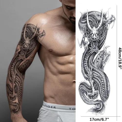 Miniatura 5 de Adhesivos de manga de tatuajes falsos de lobo león, brazo completo, dragón animal, tribal, mangas temporales de tatuaje para hombres, mujeres
