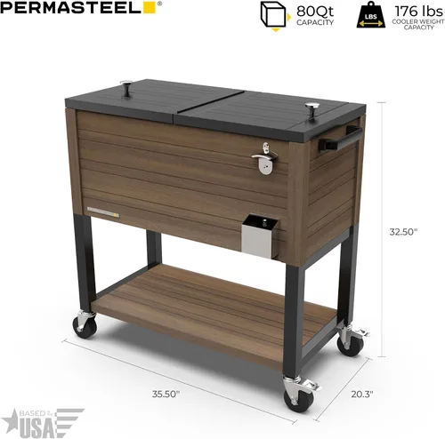 Miniatura 11 de Permasteel 80 Quart Party Cooler, Rolling Ice Chest with Wheels and Handles for Indoor Outdoor Patio
