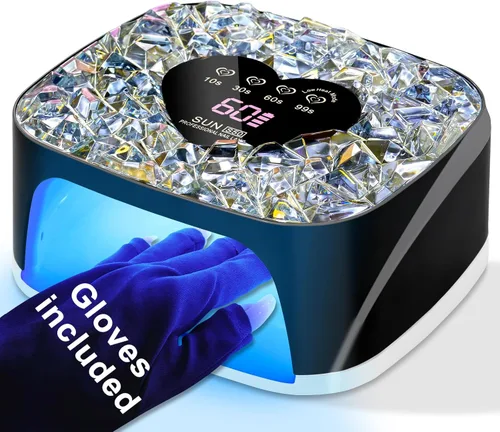 Miniatura 12 de LIMEGIRL Kit de Lámpara de Uñas LED UV para Esmalte en Gel Profesional Conjunto de Luz Secadora de Curado Rápido Rosa con 4 Temporizadores y Guantes