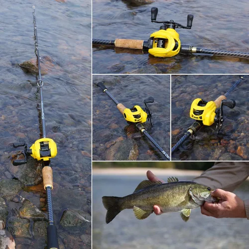 Miniatura 7 de Sougayilang Baitcasting - Combos de pesca de fibra de carbono y vidrio, 2 cañas de pescar con carrete de fundición, 6 pies 0 pulgadas