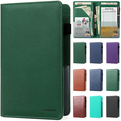 Miniatura 23 de Libreta de mesera para camarera, organizador de cuero con bolsillo con cremallera, folleto para personal de restaurante, soporte para cheques de Café